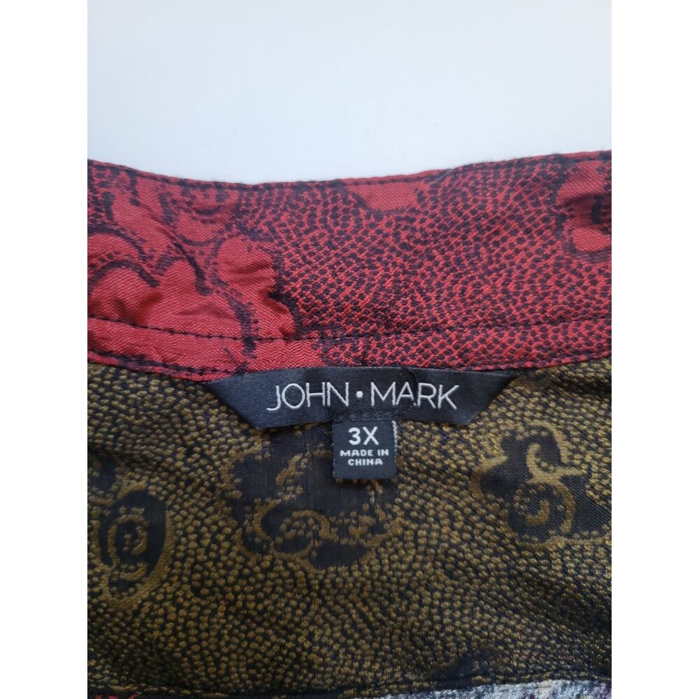 John Mark Artsy Asian Inspired Mandarin Collar Patchwork Floral Top Shacket 3X - Picture 9 of 10